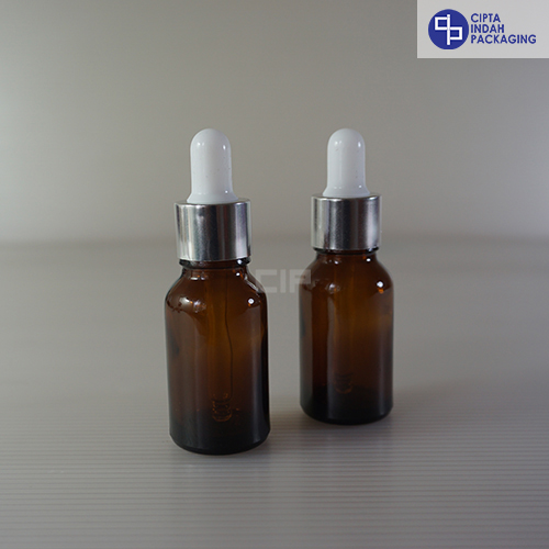 Botol Pipet 15 Ml Coklat–Ring Silver Karet Putih