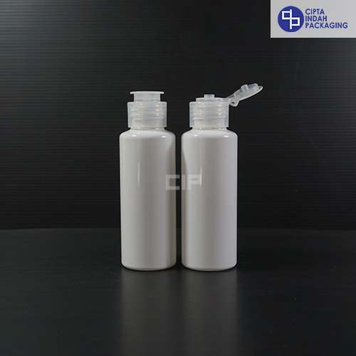 Botol Fliptop Topi 100 ml RF Putih -Tutup Transparan