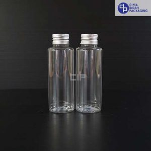Botol Plastik 100 ml RF Bening-tutup ulir Aluminium Silver